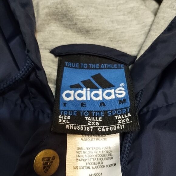 vintage adidas jacket Mens Size 2XL Navy Zip Button Parka - Picture 2 of 15